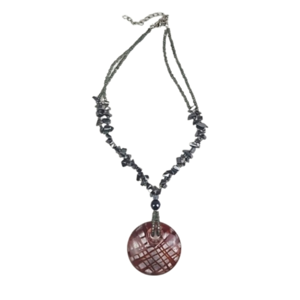 Vintage Resin and Gunmetal-Beaded Statement Necklace